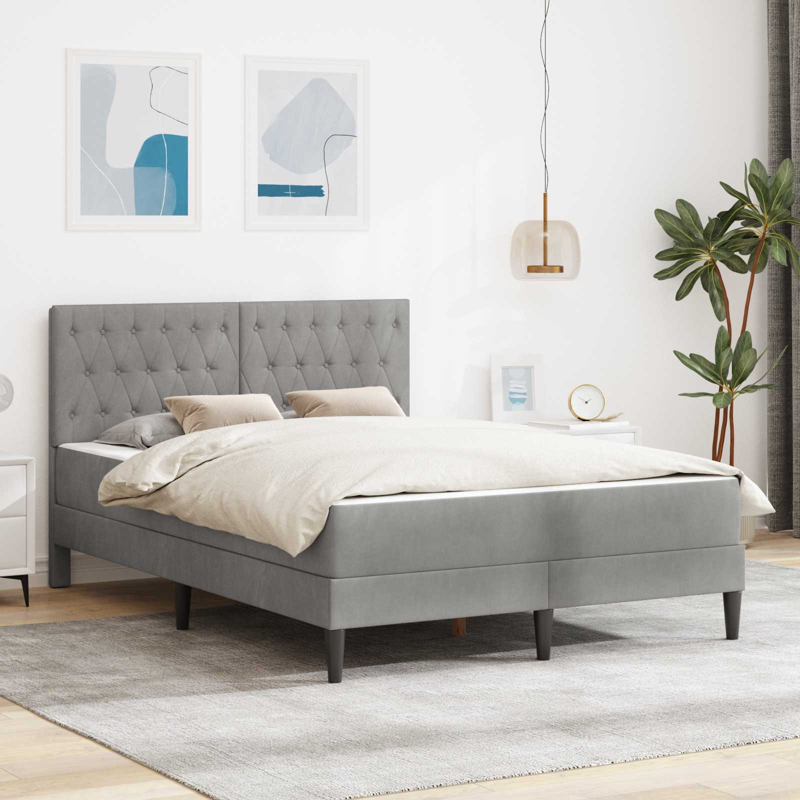 Bettgestell mit Matratze mit Kopfteil Hellgrau 80 x 200 cm Samt