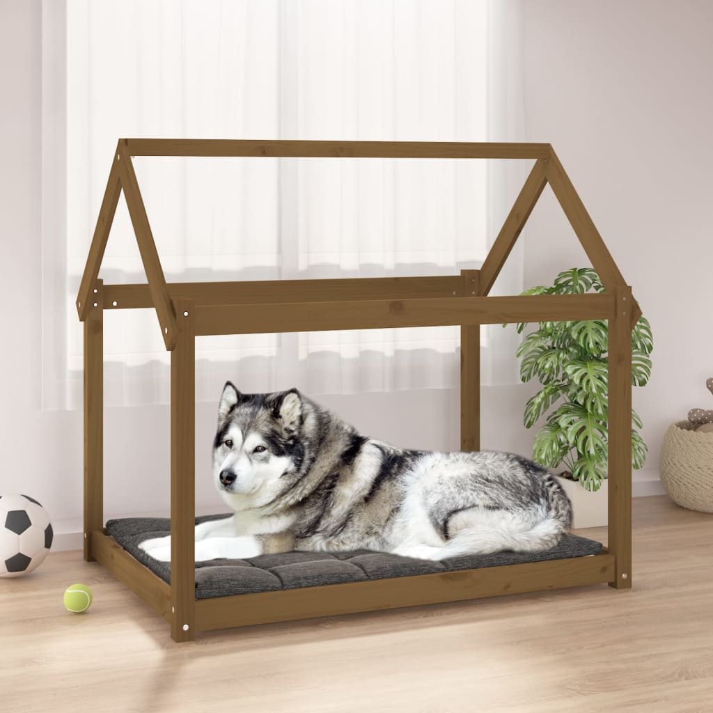 Hundebett Grau 61x50x70 cm Massivholz Kiefer