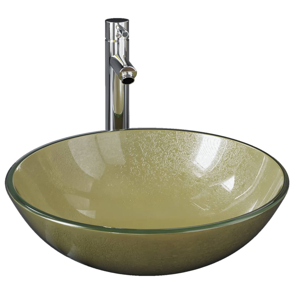 Waschbecken mit Armatur und Ablaufgarnitur Hartglas