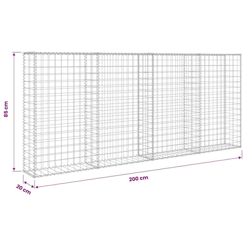 Gabionenwand mit Abdeckung Verzinkter Stahl 20×20×100 cm