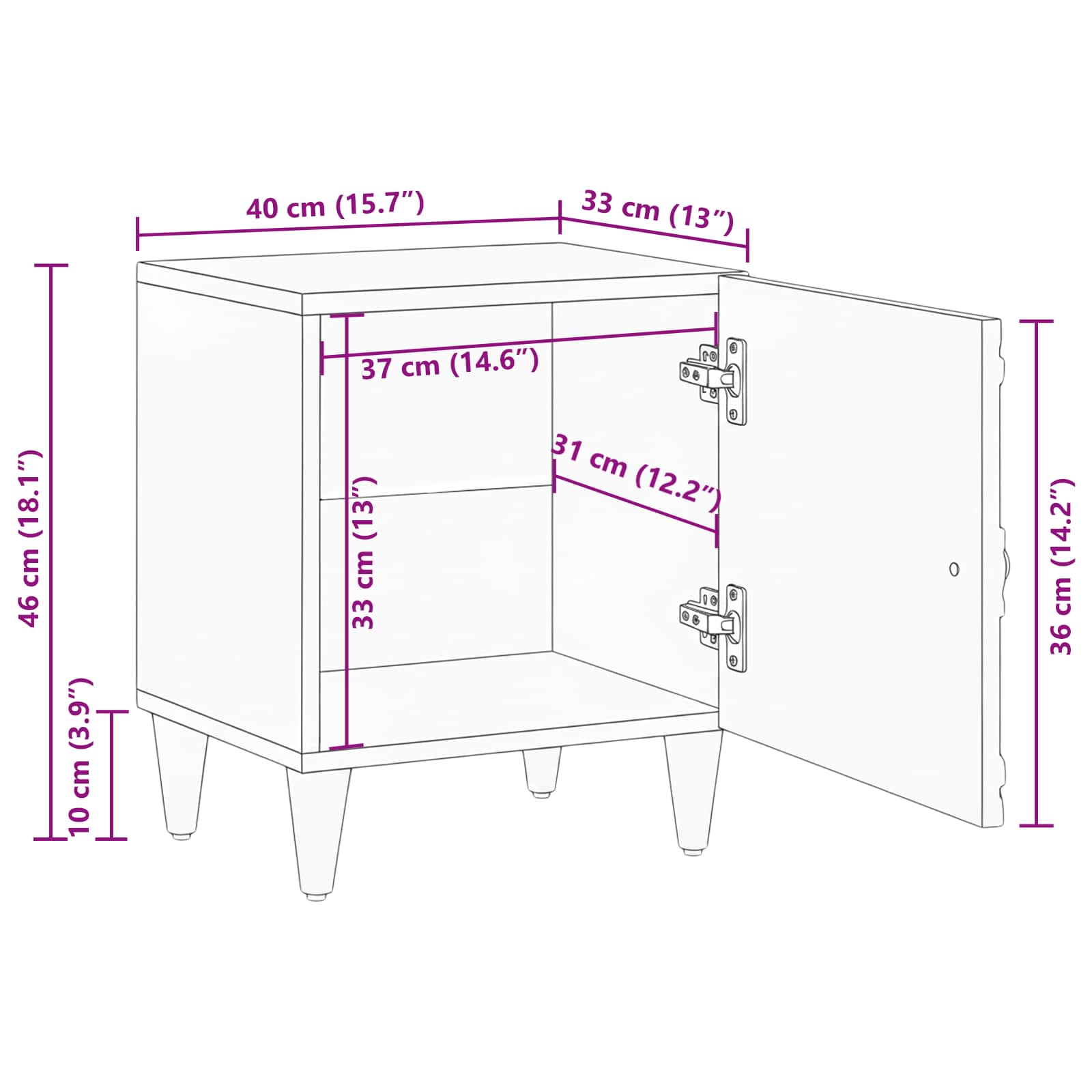 Nachttisch Braun 40 x 33,5 x 46 cm Massivholz Mango