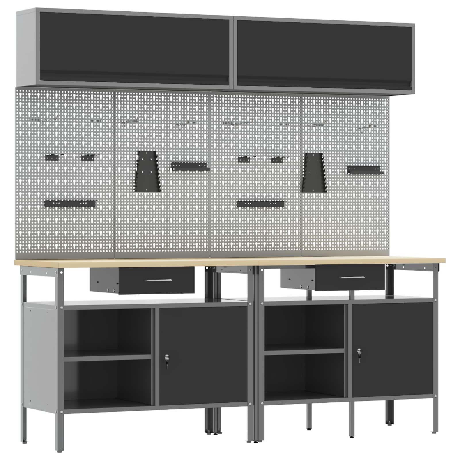 Werkbank-Set mit Schubladen 2 pcs Rot und Grau 200 x 55 x 85 cm