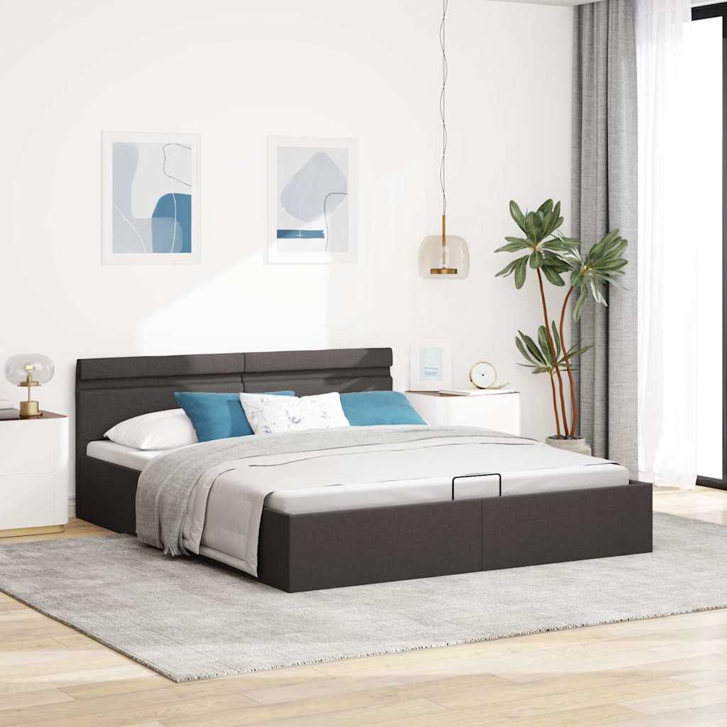 Bett mit Bettkasten Hydraulisch LED Dunkelgrau Stoff 90x200 cm