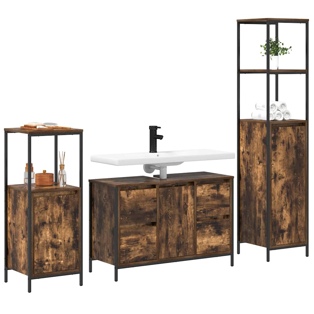 Badezimmermöbel Set mit Schubladen 2 pcs Schwarz Eichen-Optik