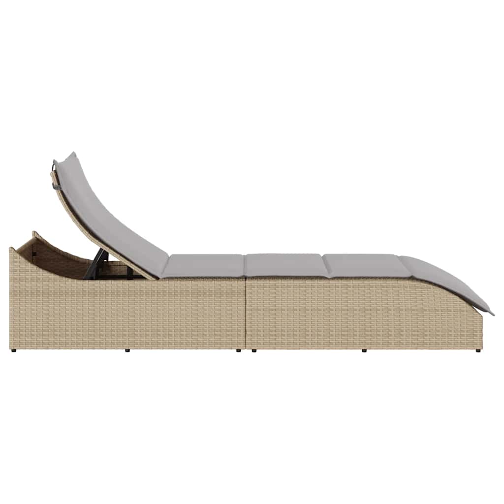 Klappliege mit Auflage und Stauraum Schwarz Poly-Rattan