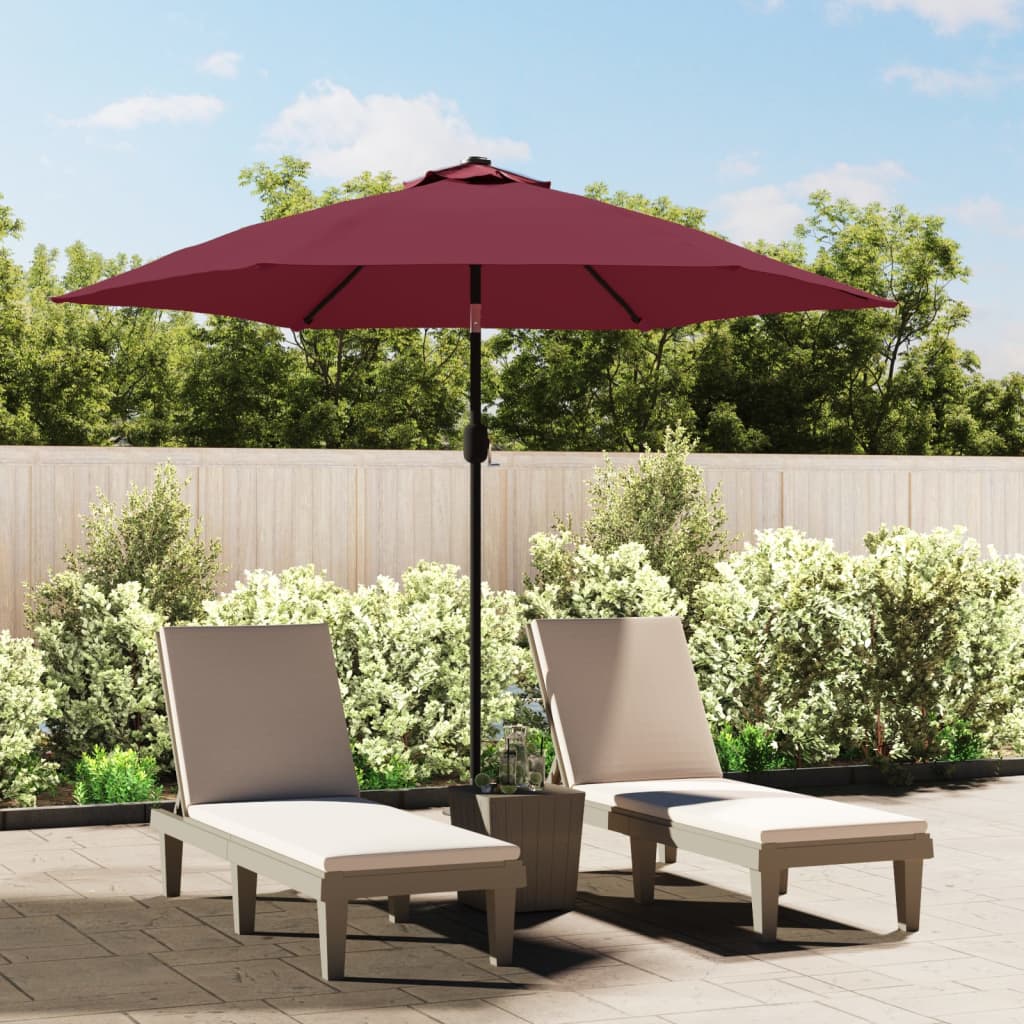 Sonnenschirm mit LED-Beleuchtung Stahl-Mast 300 cm Bordeauxrot