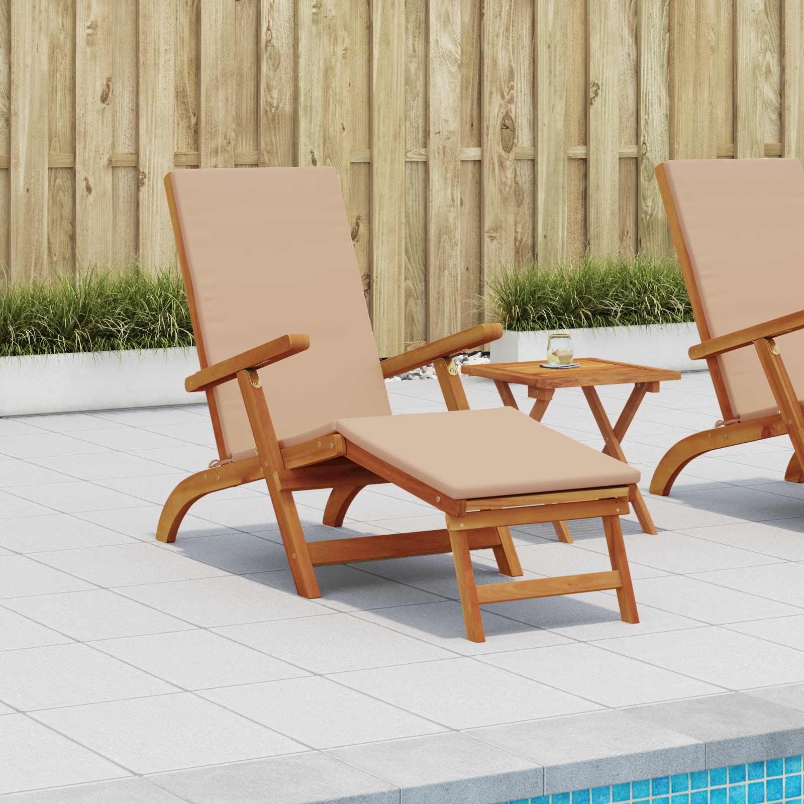 Gartenliege mit Fußteil und Tisch Massivholz Akazie