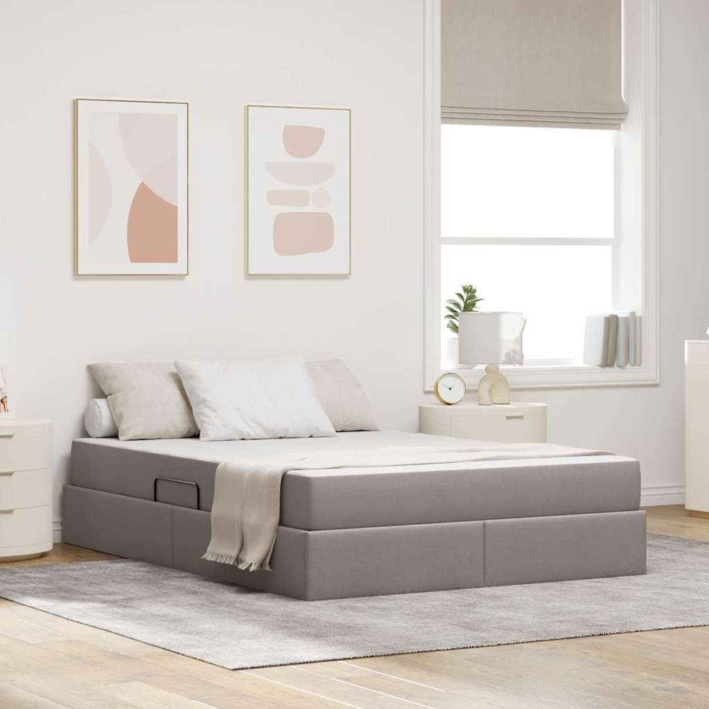 Aufbewahrungsbett mit Matratze Hellgrau 90 x 190 cm Polyester