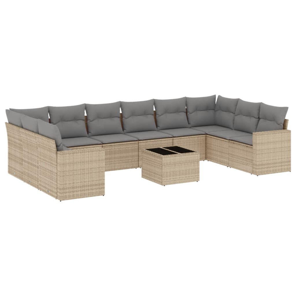 10-tlg. Garten-Sofagarnitur mit Kissen Schwarz Poly Rattan