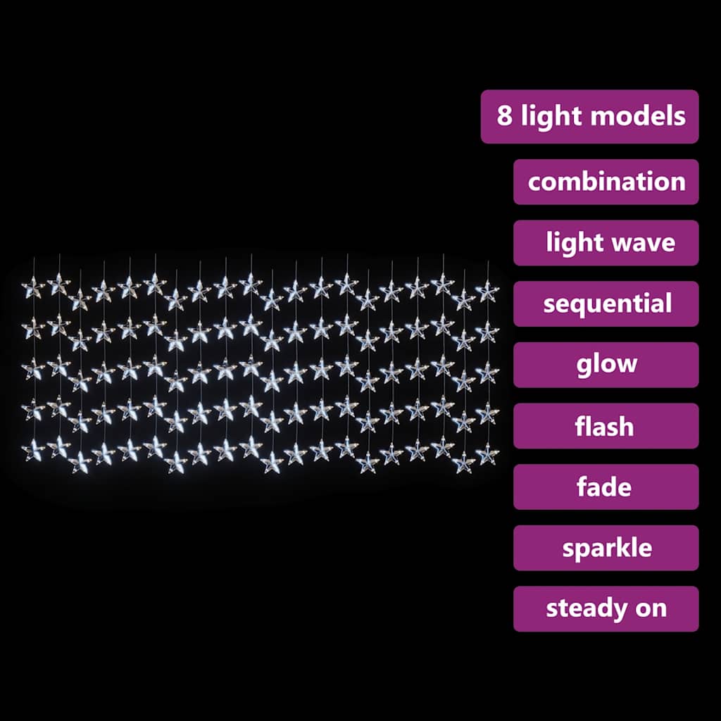 LED Sternenvorhang Lichterkette 200 LED Kaltweiß 8 Funktionen