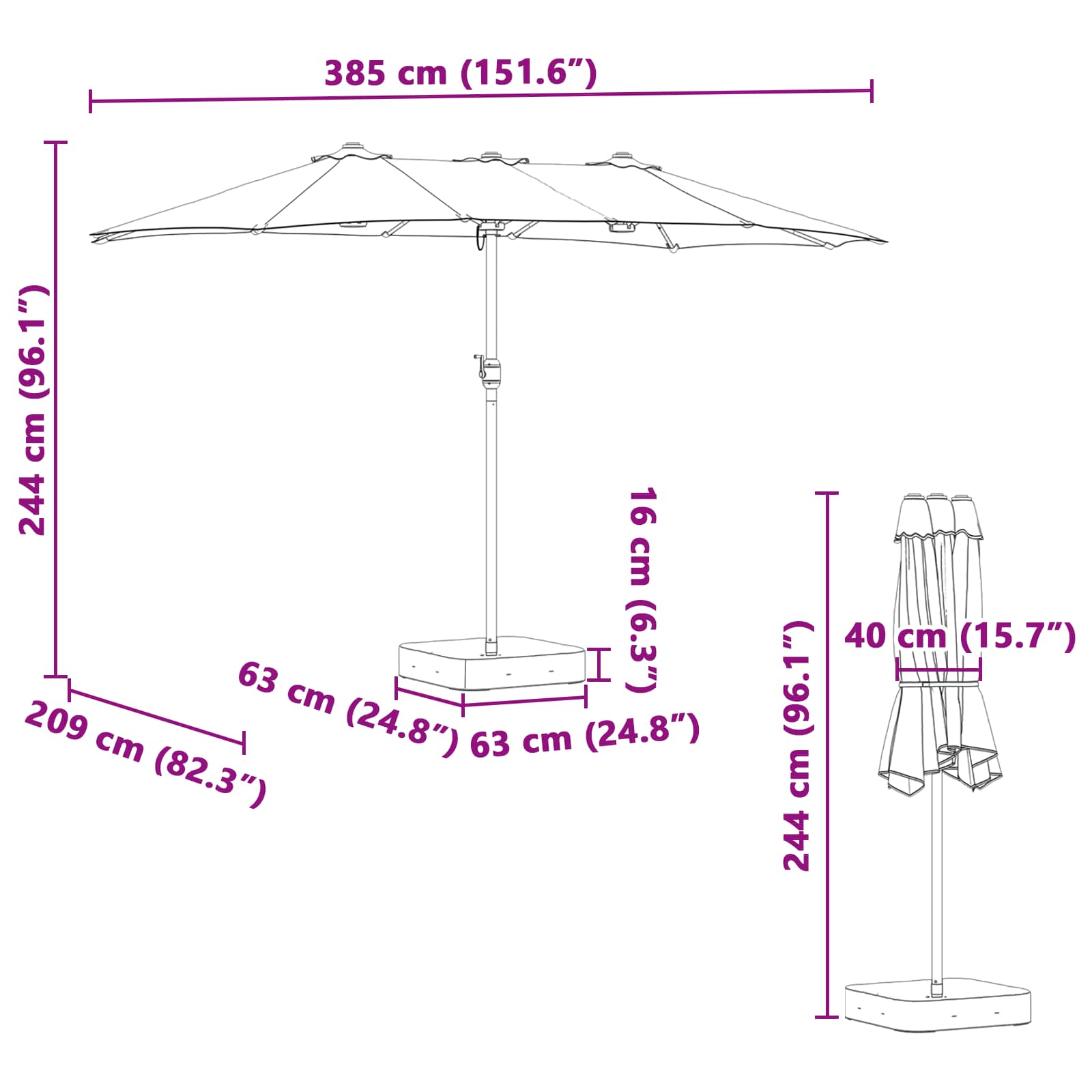 Garten-Sonnenschirm Sand und Anthrazit 385 x 209 x 244 cm