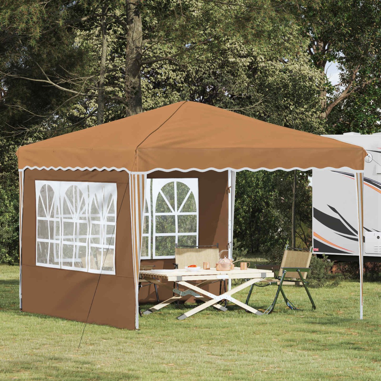 Pop-up Partyzelt 288 x 288 x 245 cm Creme Oxford-Stoff