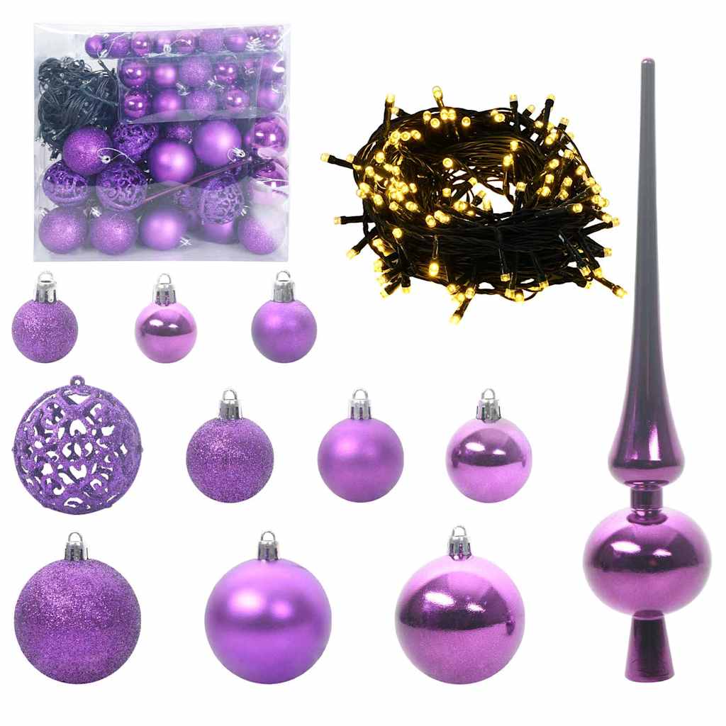 Künstlicher Weihnachtsbaum mit LEDs Kugeln Zapfen 150 cm