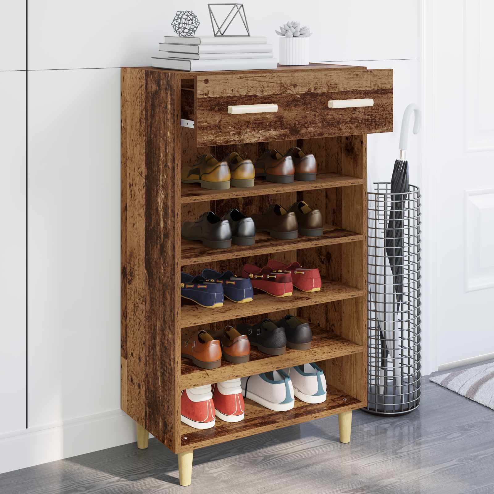 Schuhschrank mit Regal Altholz 60 x 35 x 105 cm Holzwerkstoff