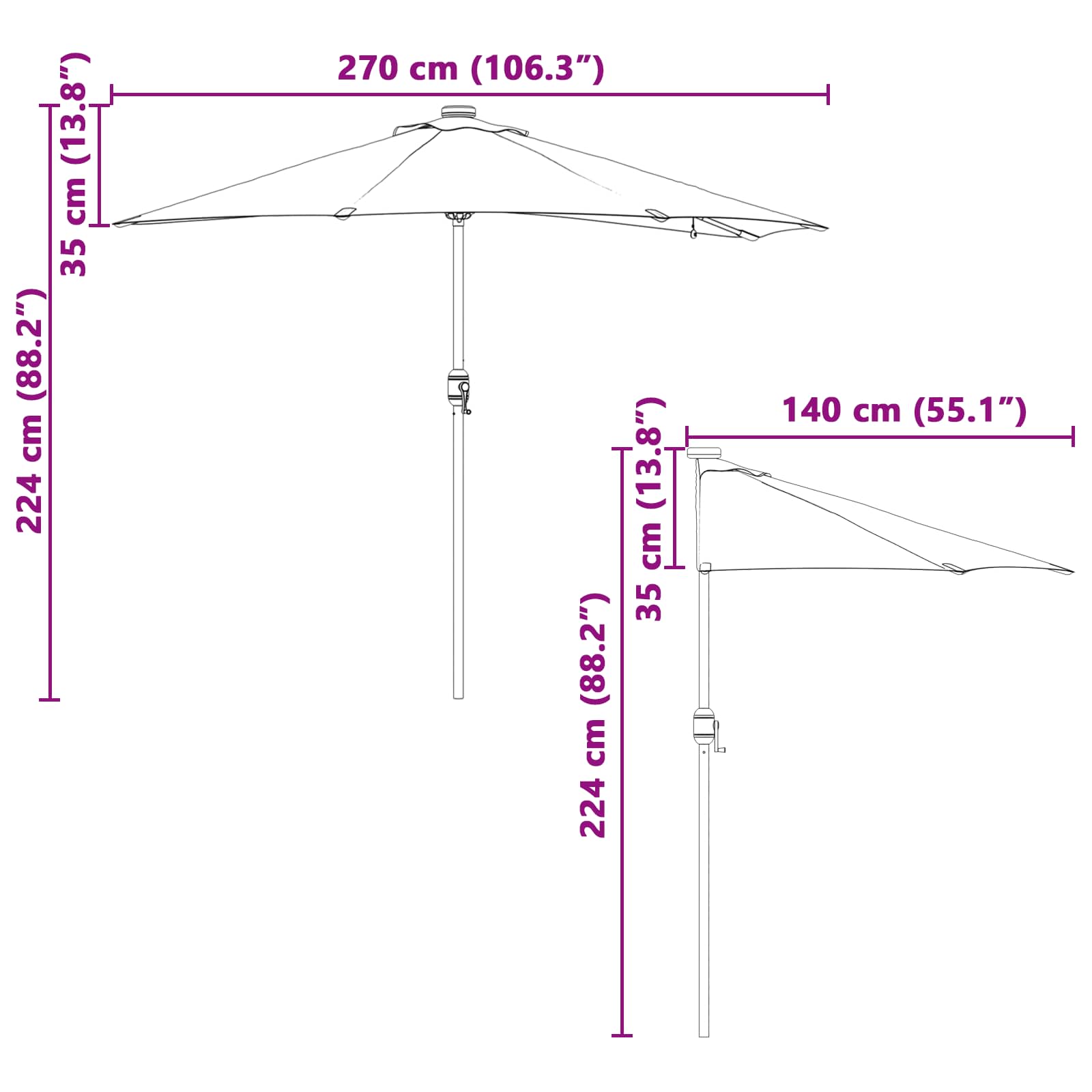 Garten-Sonnenschirm Sand 294 x 150 x 223 cm Polyester und Stahl