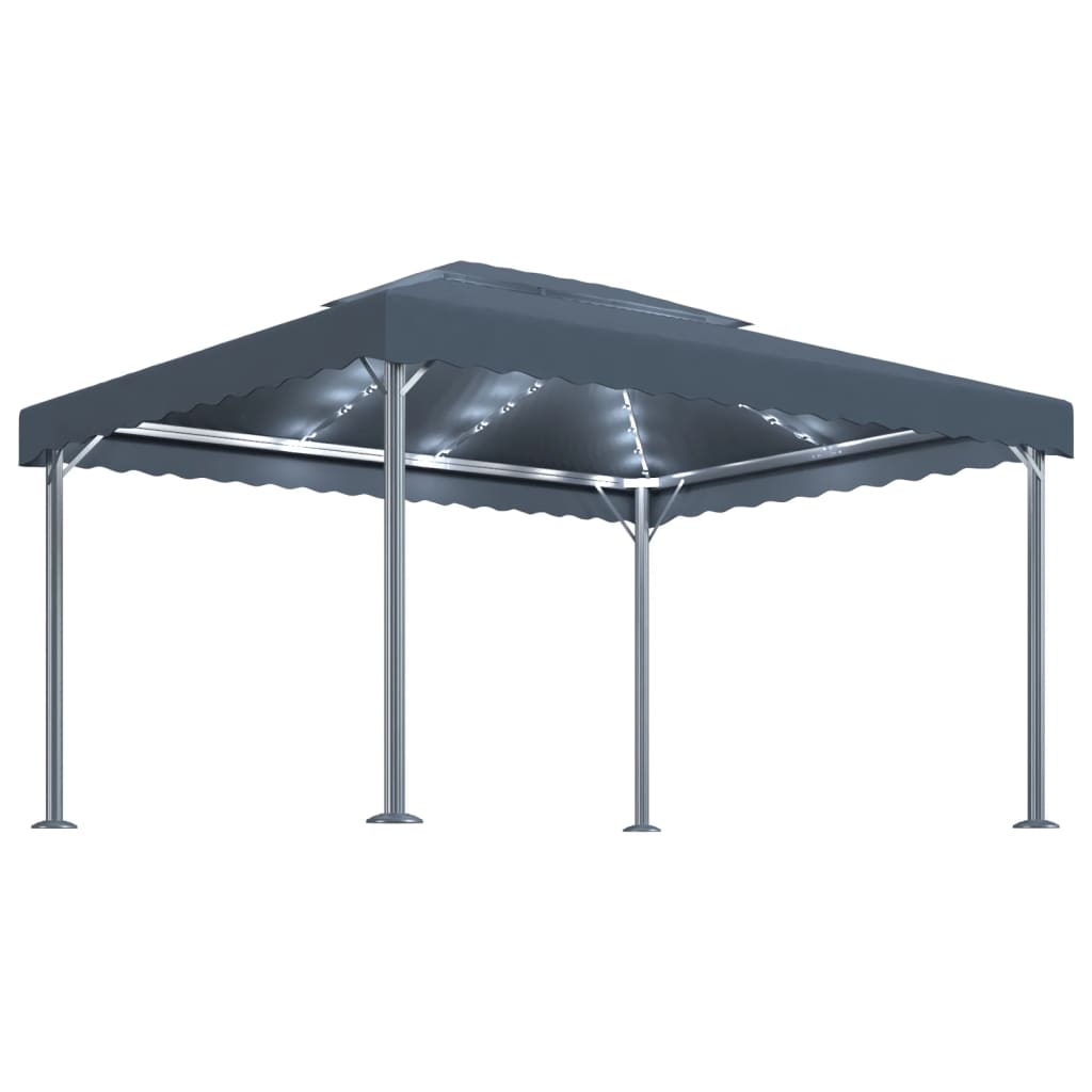 Pavillon mit LED-Lichterkette 400x300 cm Cremeweiß Aluminium