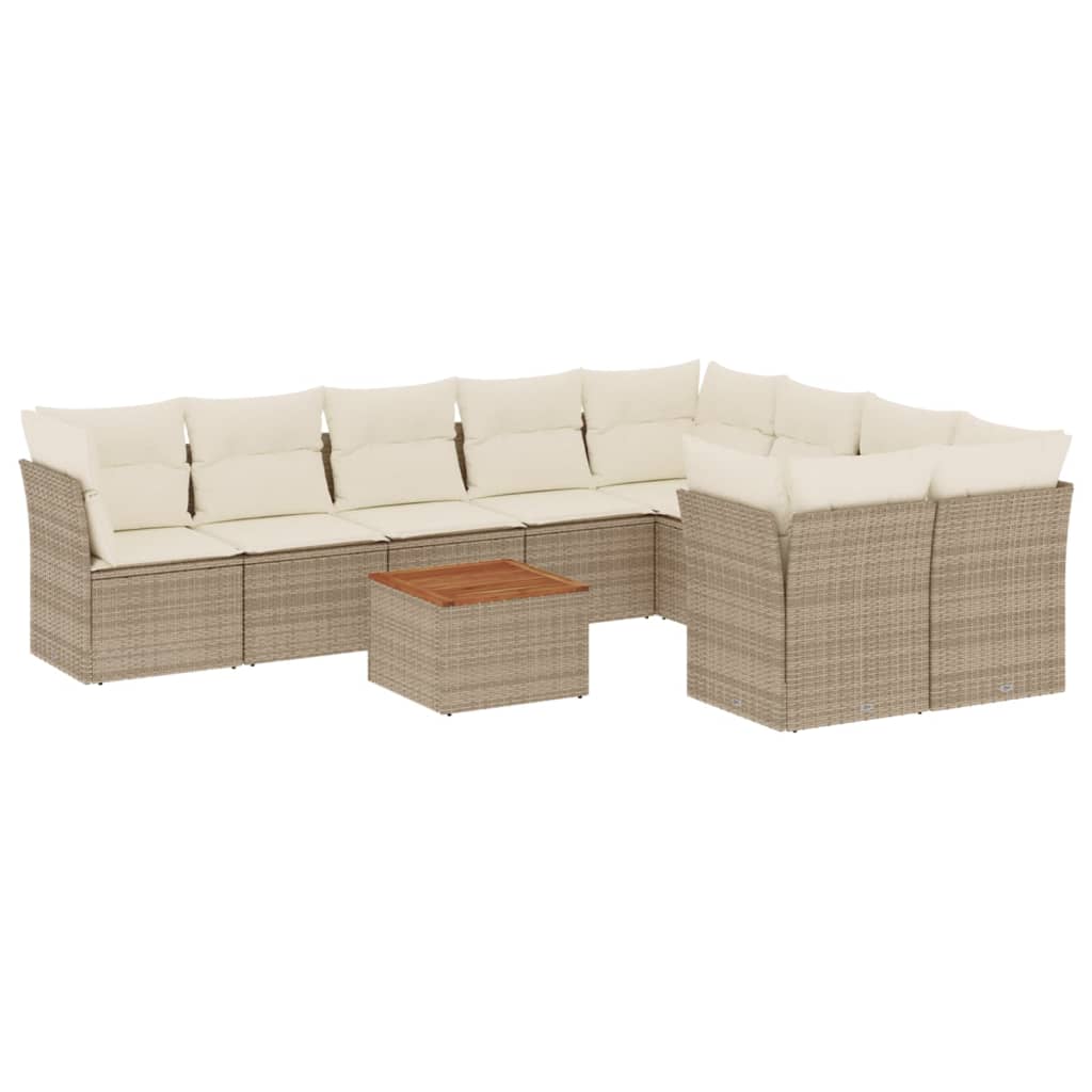 10-tlg. Garten-Sofagarnitur mit Kissen Schwarz Poly Rattan