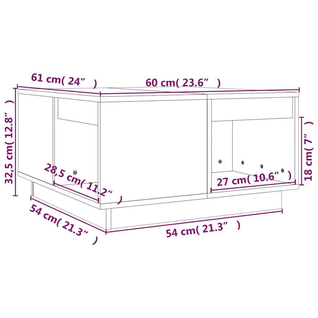 Couchtisch 100x101x40,5 cm Massivholz Kiefer