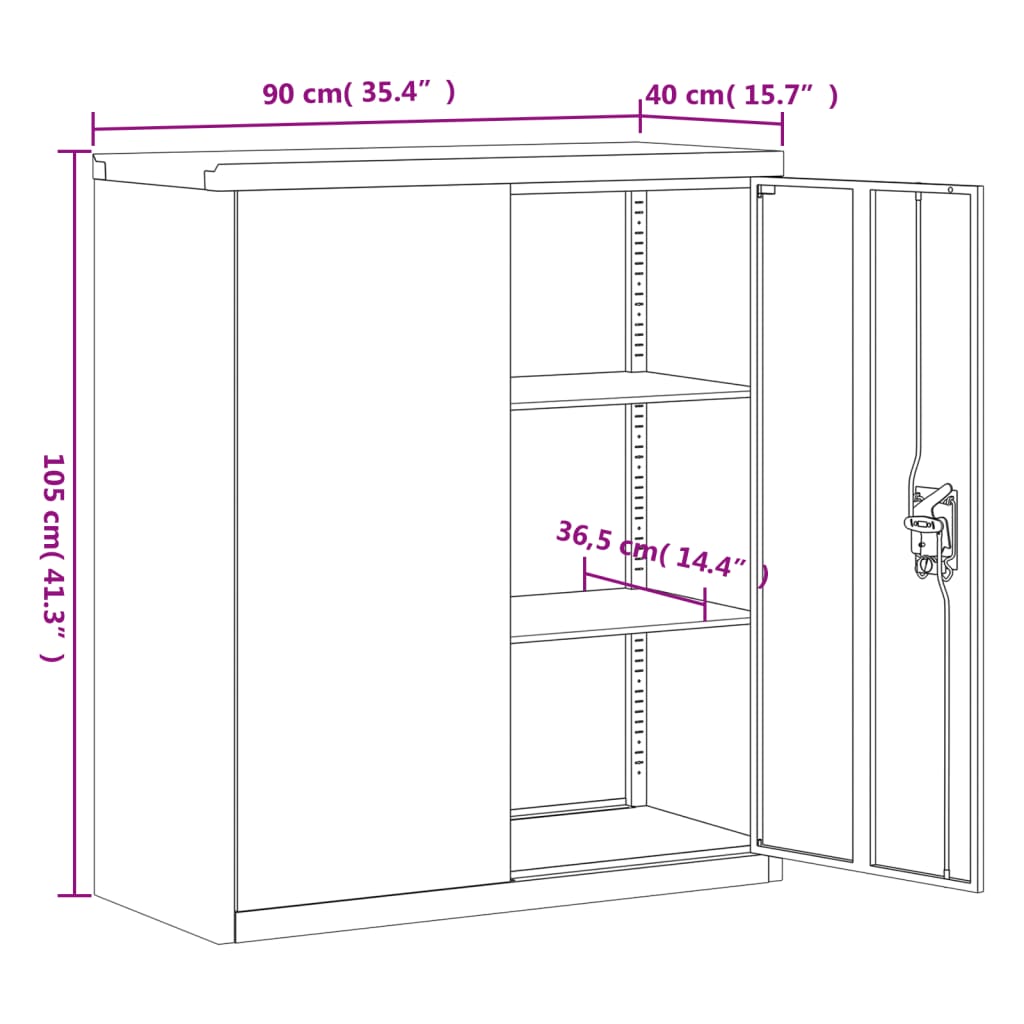 Aktenschrank mit 2 Türen Grau 90 cm Stahl