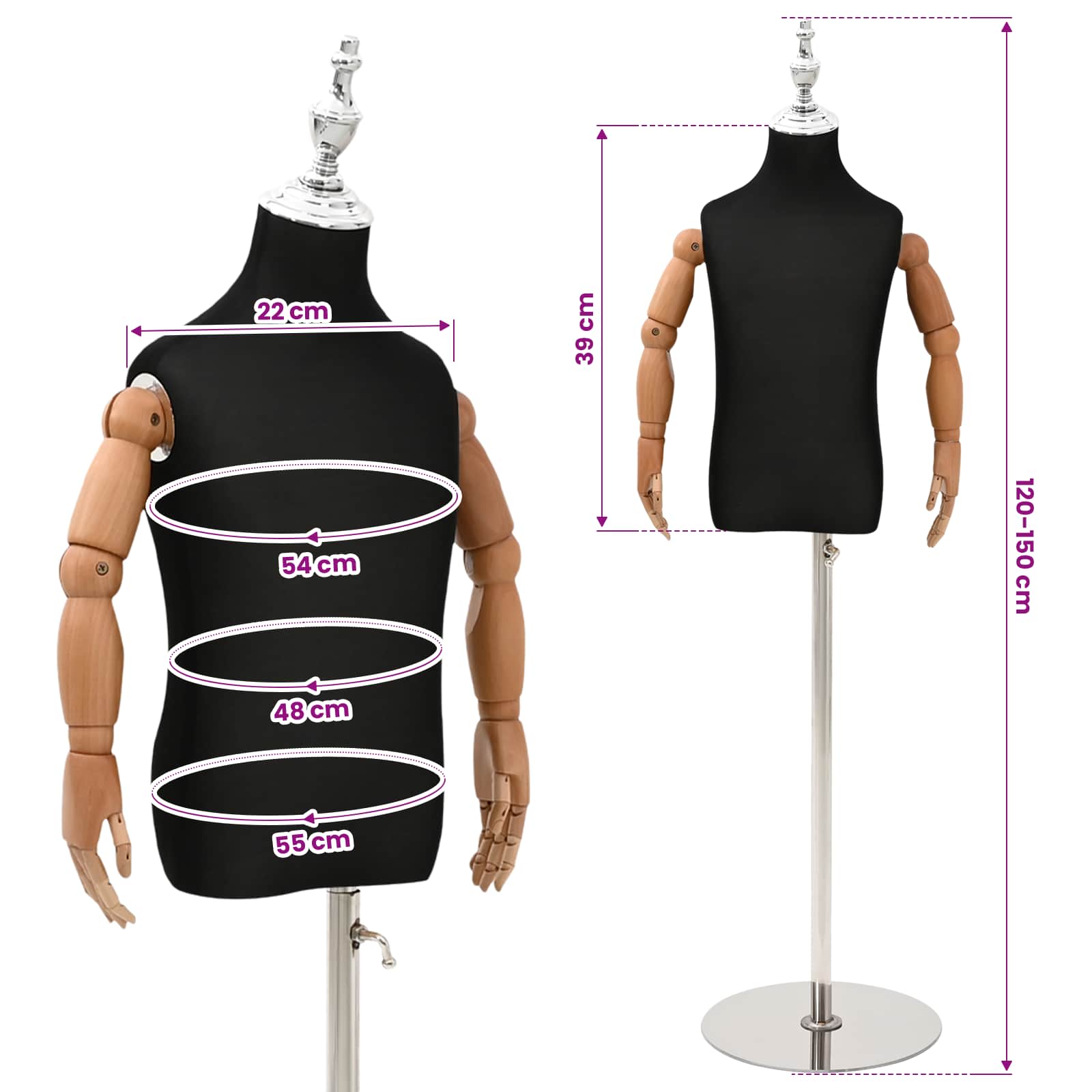 Verstellbares 120-150 cm Mannequin mit Basis Unisex PP Weiß