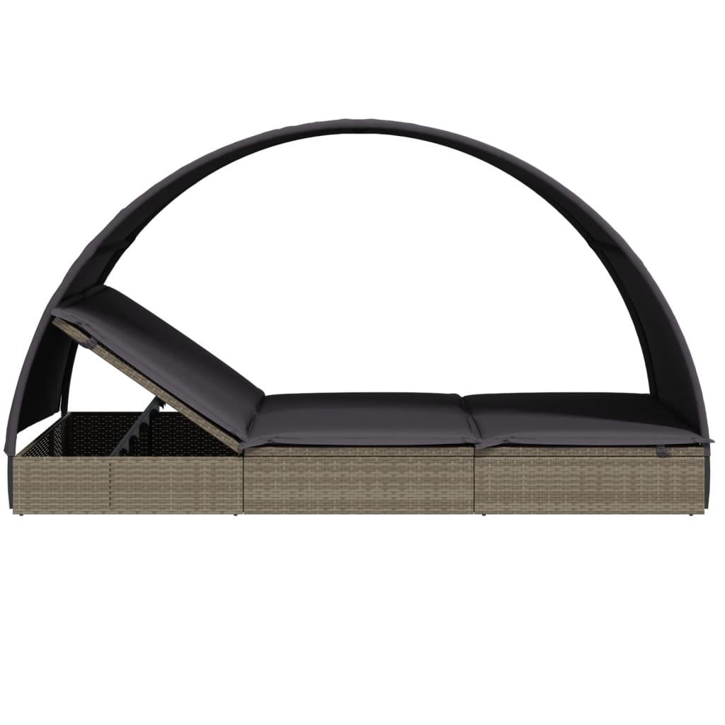 2-Personen-Sonnenliege mit Dach Braun 211x112x140 Poly Rattan