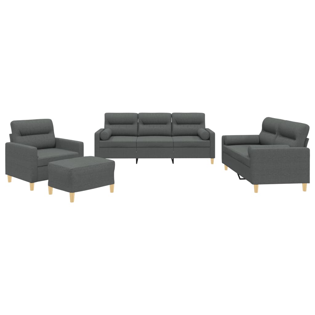 4-tlg. Sofagarnitur mit Kissen Taupe Stoff
