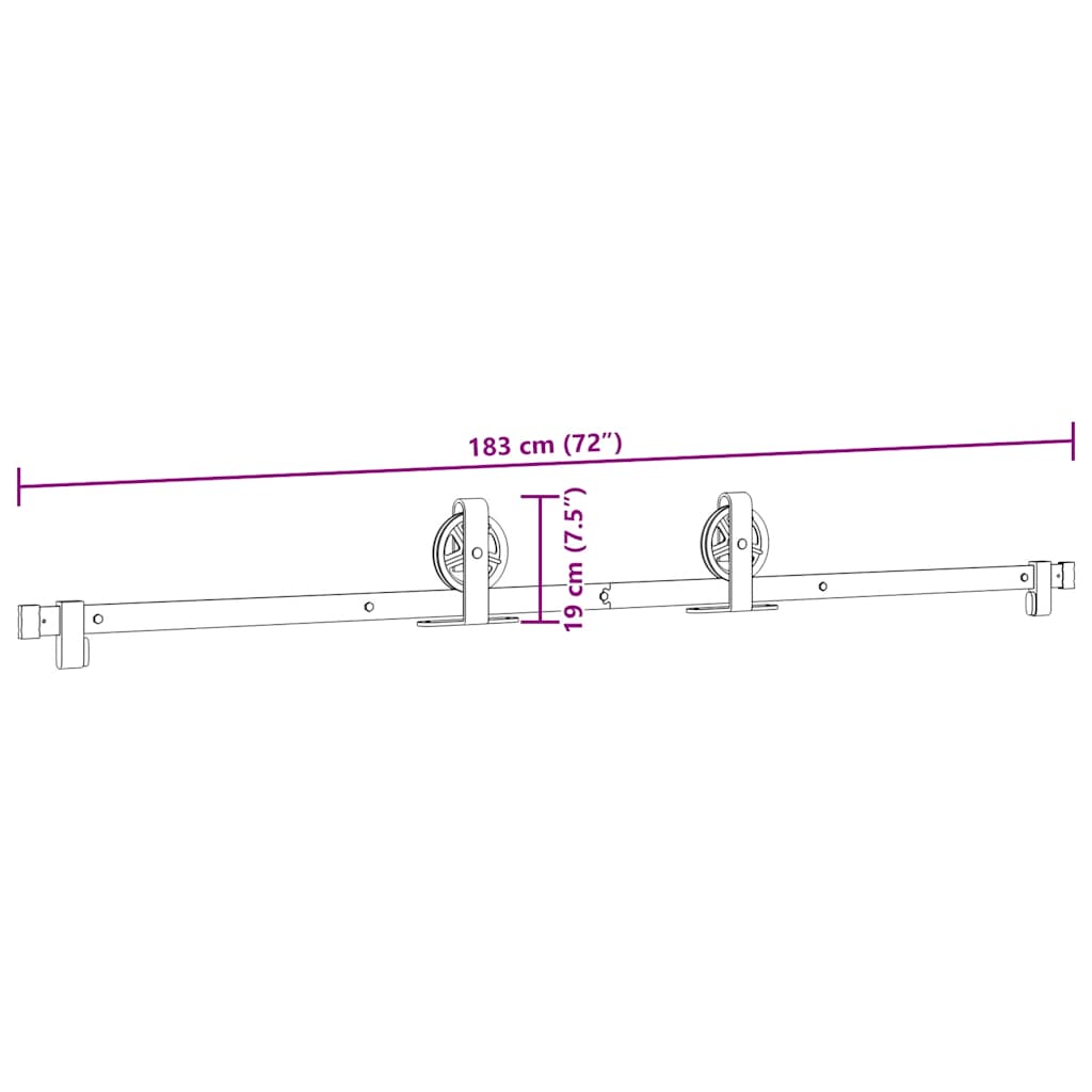 Schiebetürbeschlag-Set 183 cm Stahl Schwarz