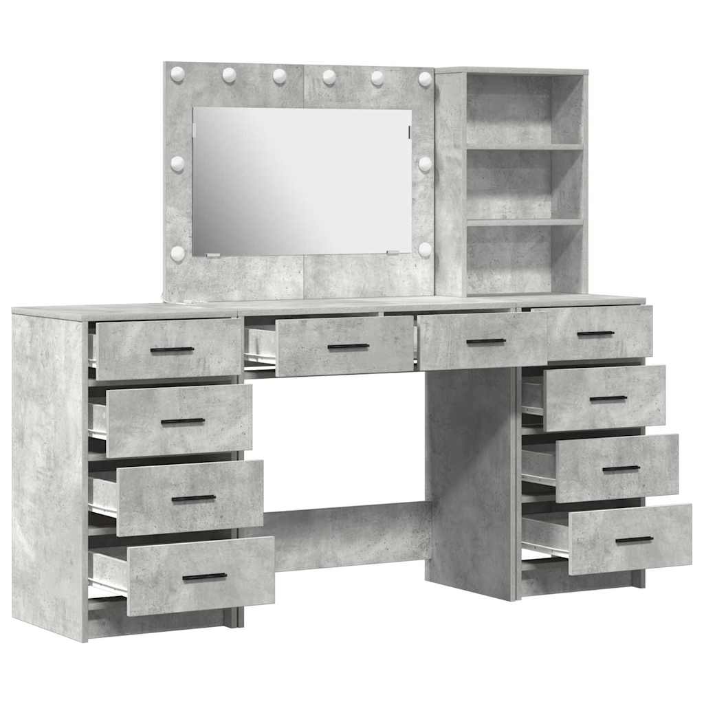 Schminktisch mit Spiegelbeleuchtung 3 pcs Weiß Holzwerkstoff
