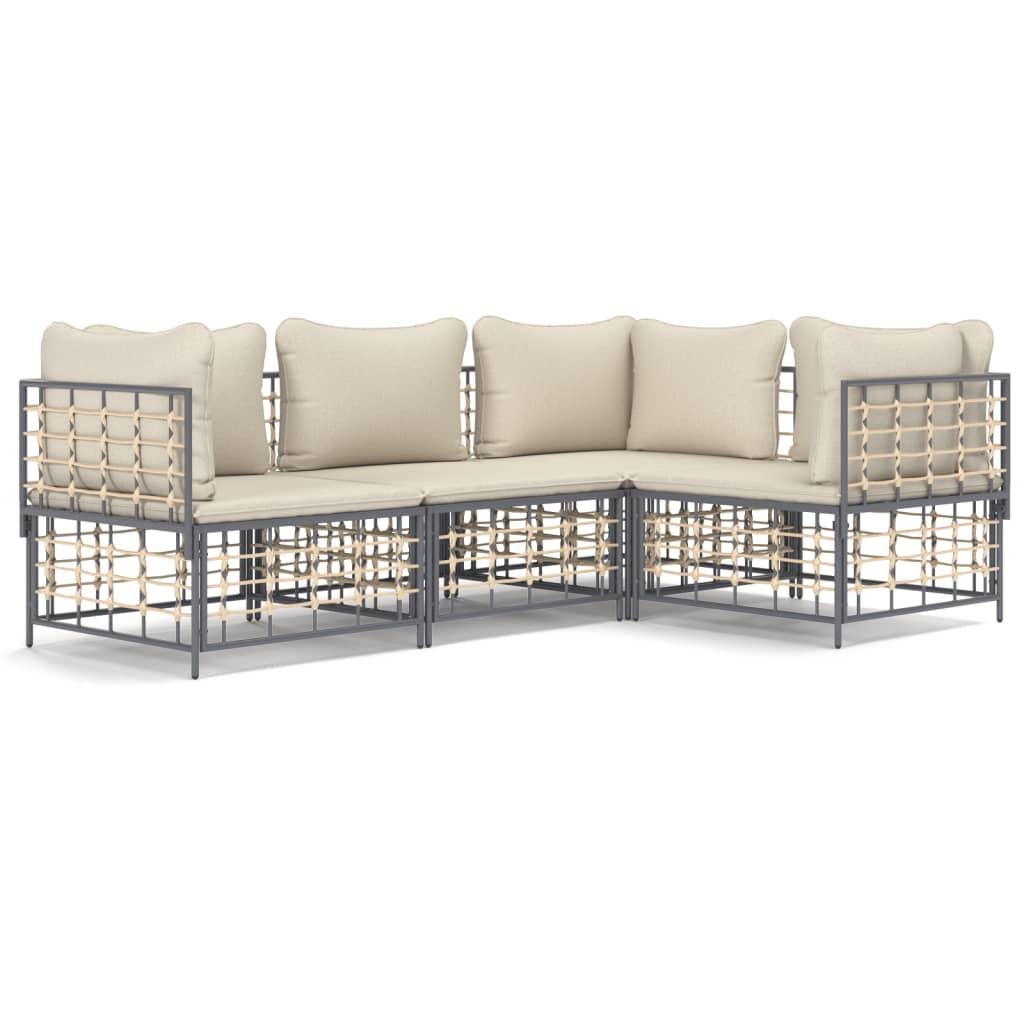 5-tlg. Garten-Lounge-Set mit Kissen Anthrazit Poly Rattan