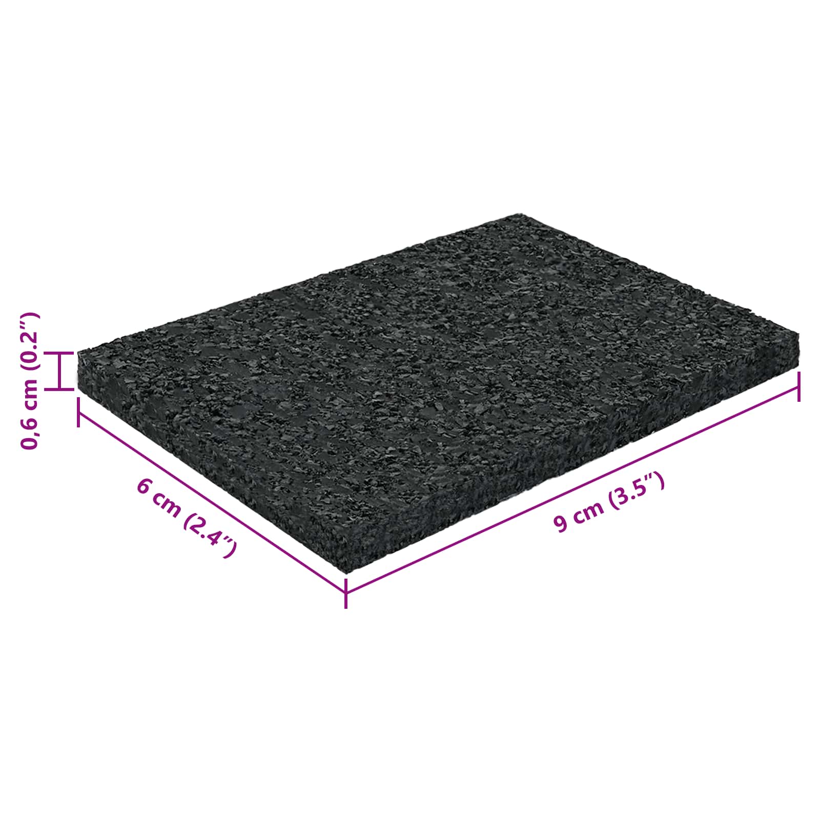 Gummigranulat-Patiopad Schwarz 6 x 9 x 0,3 cm Gummi