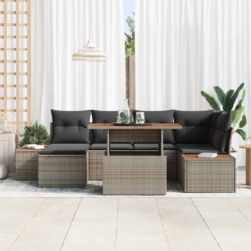 Garten Essgruppe mit Kissen 7 pcs Schwarz und Beige