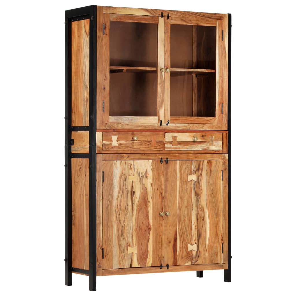 Highboard 100x40x175 cm Massives Raues Mangoholz