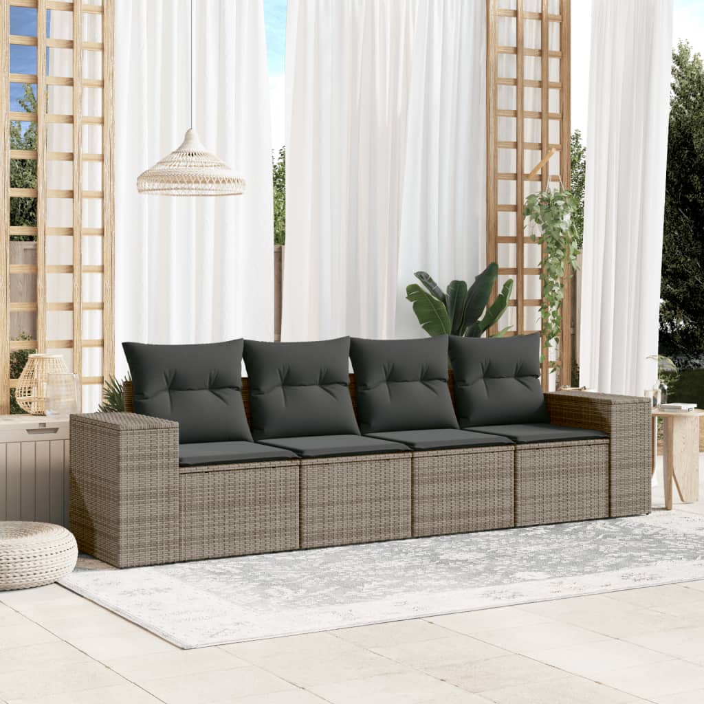 5-tlg. Garten-Sofagarnitur mit Kissen Schwarz Poly Rattan