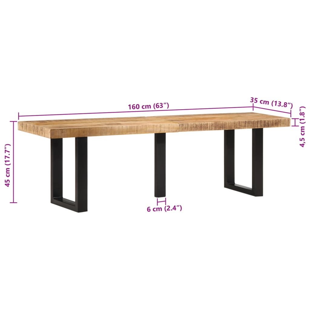 Sitzbank mit Naturkanten 110 cm Akazie Massivholz und Stahl