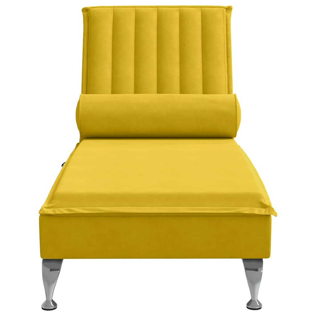 Massage-Chaiselongue mit Nackenrolle Hellgrau Samt