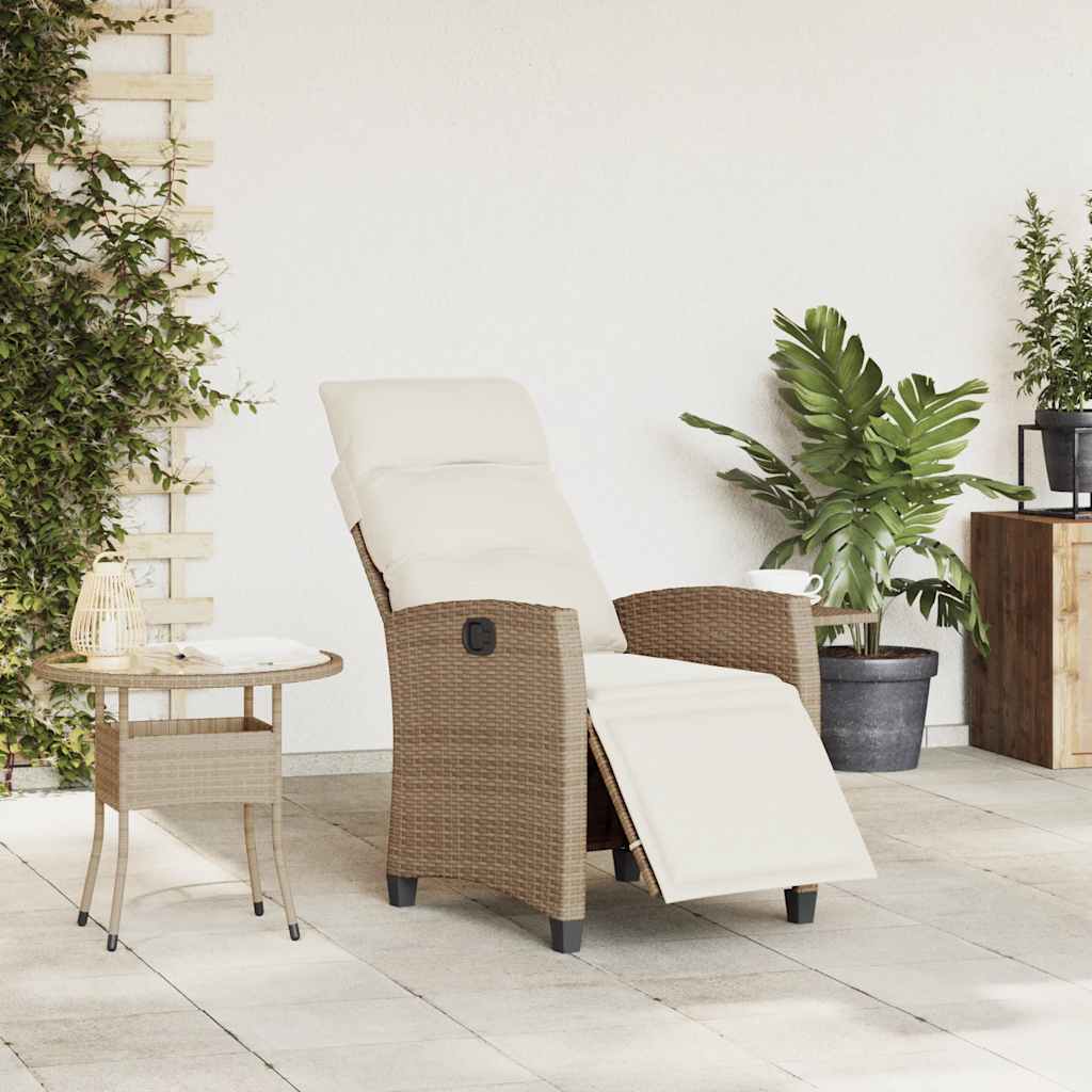 Gartensessel mit Beistelltisch Verstellbar Schwarz Poly Rattan