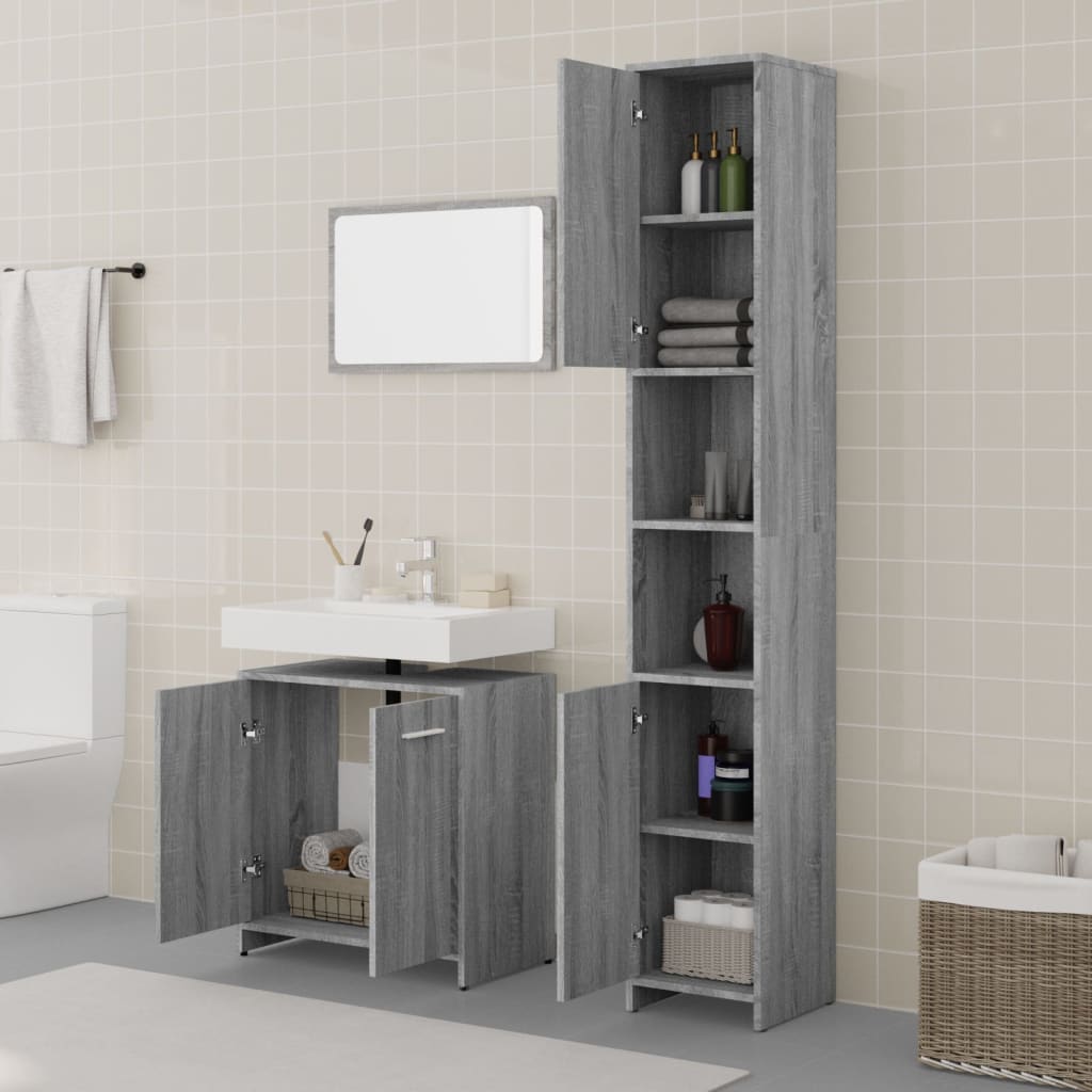 3-tlg. Badmöbel-Set Räuchereiche Holzwerkstoff