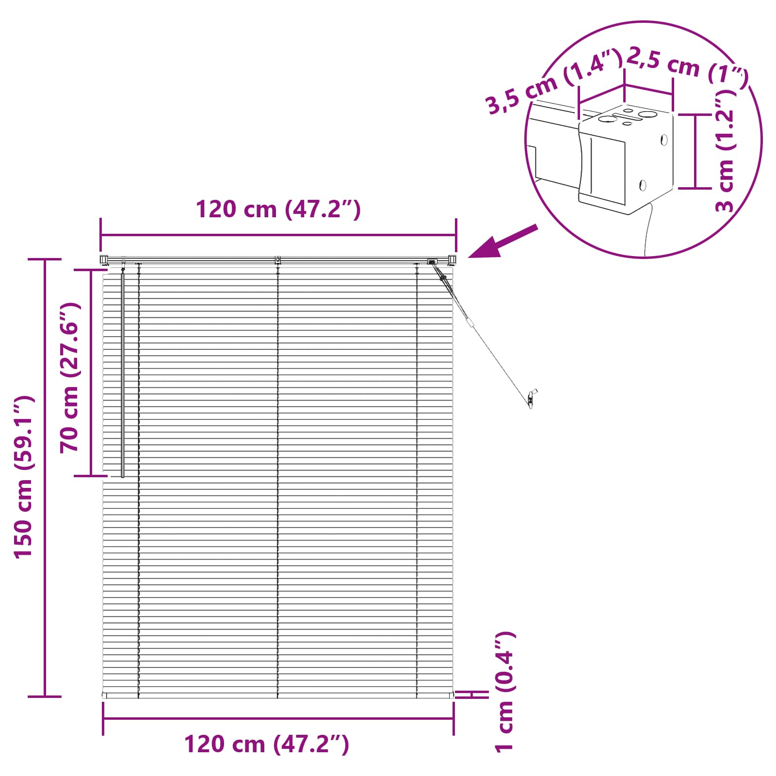 Jalousie Silber Grau 150 x 40 cm 25 mm PVC
