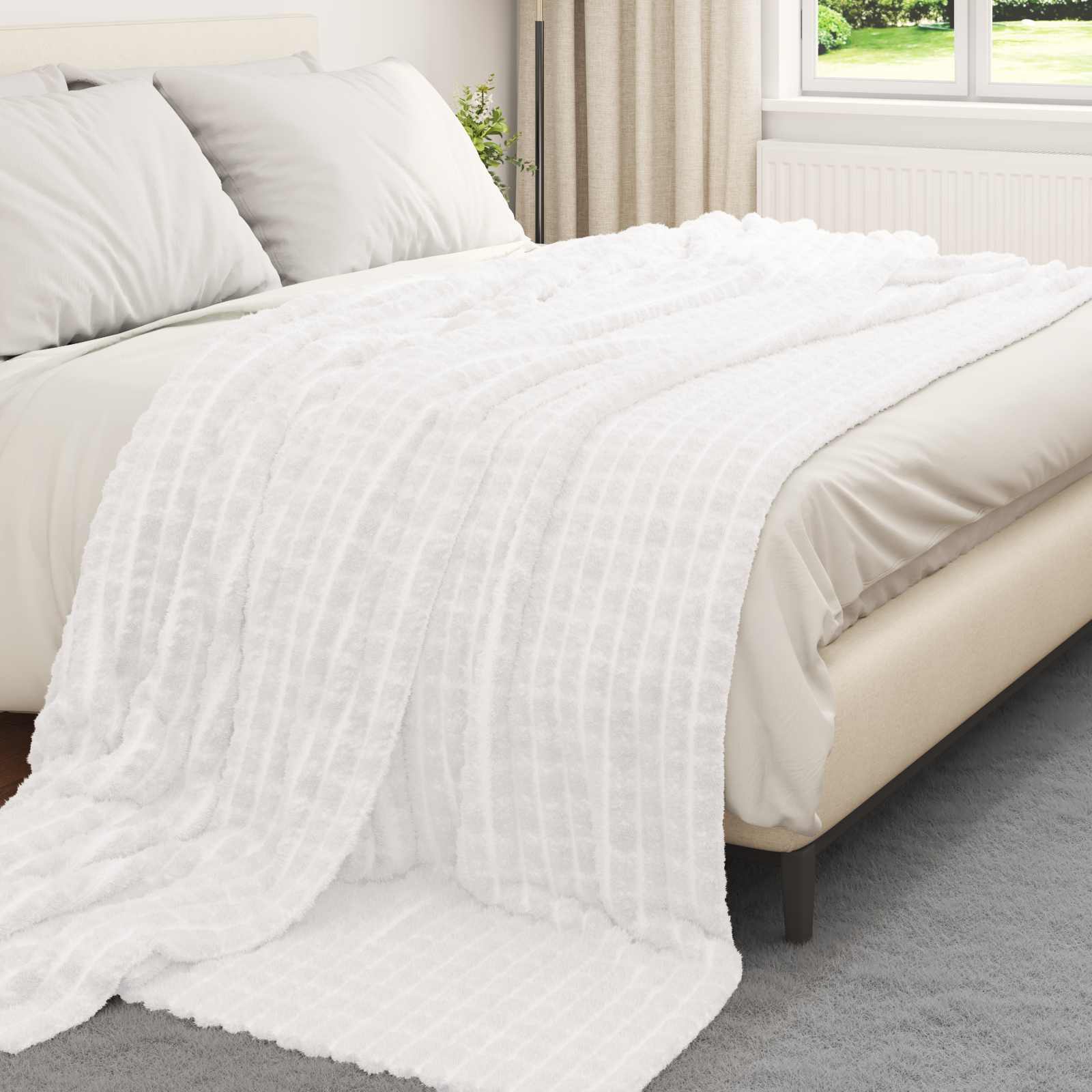 Überwurfdecke Beige 150 x 130 cm Fleece