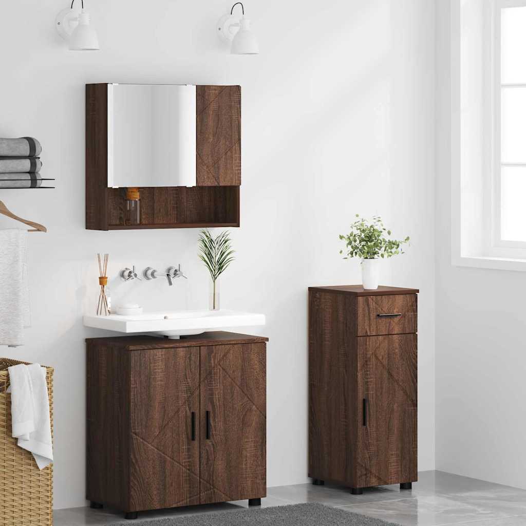 Badezimmermöbel-Set mit Tür 3 pcs Weiß Holzwerkstoff & Metall