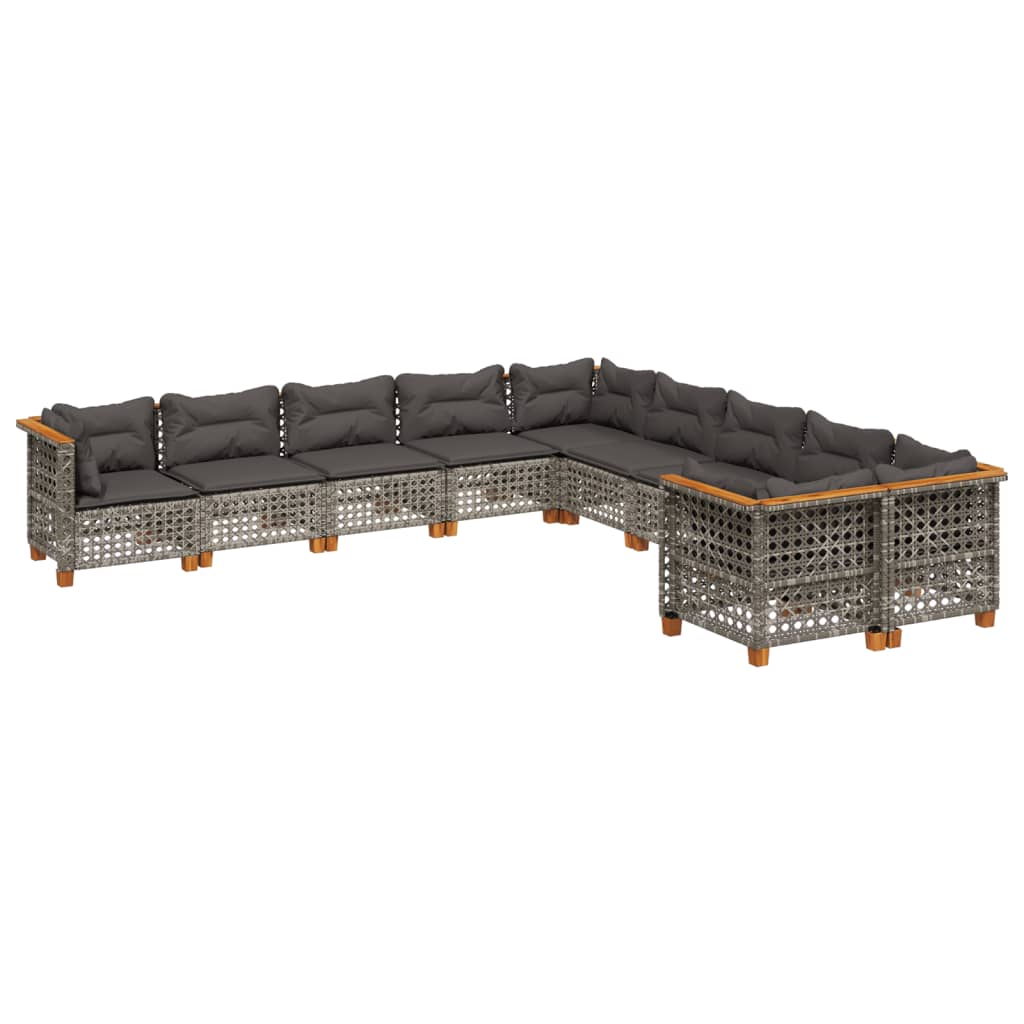 10-tlg. Garten-Sofagarnitur mit Kissen Beige Poly Rattan
