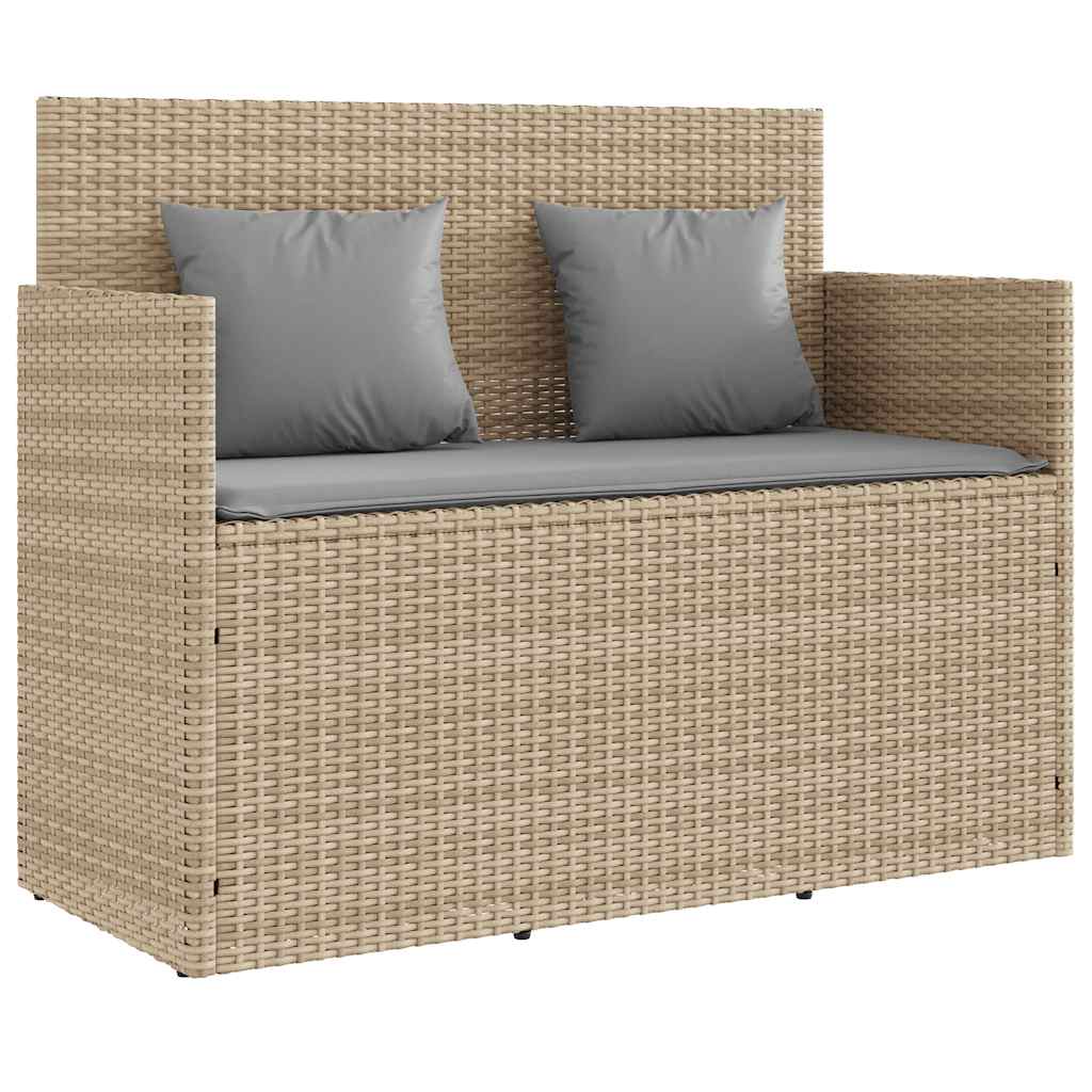Gartenbank mit Kissen Schwarz Poly Rattan