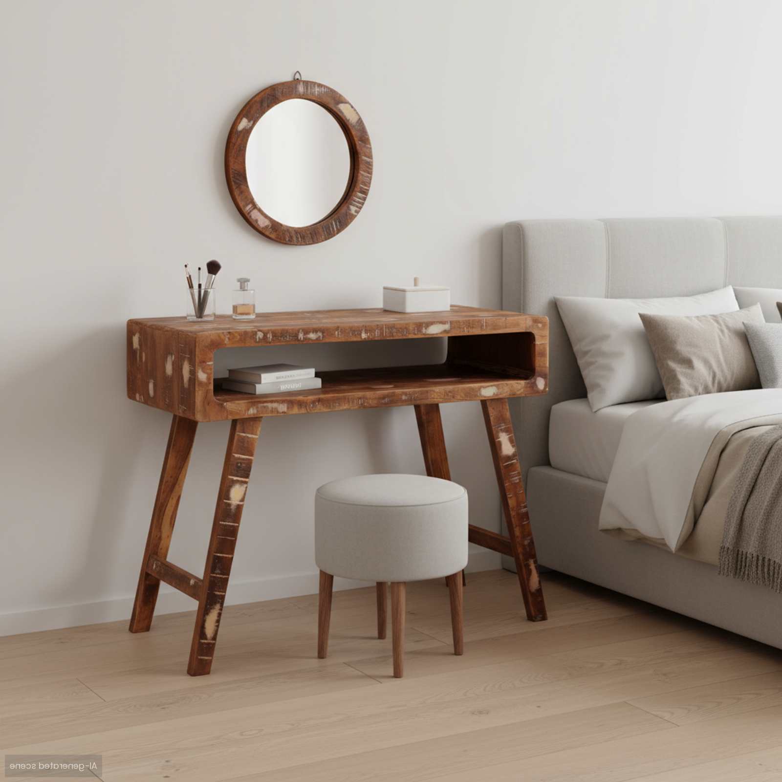 Schminktisch mit Spiegel Braun 90 x 76 x 45 cm Massivholz Mango