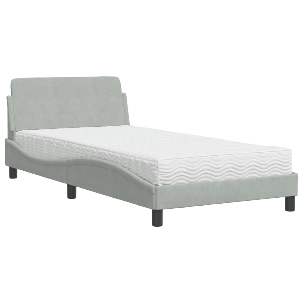 Bett mit Matratze "Dover" Hellgrau 80x200 cm Samt