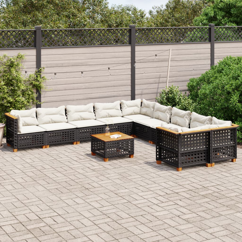 10-tlg. Garten-Sofagarnitur mit Kissen Beige Poly Rattan