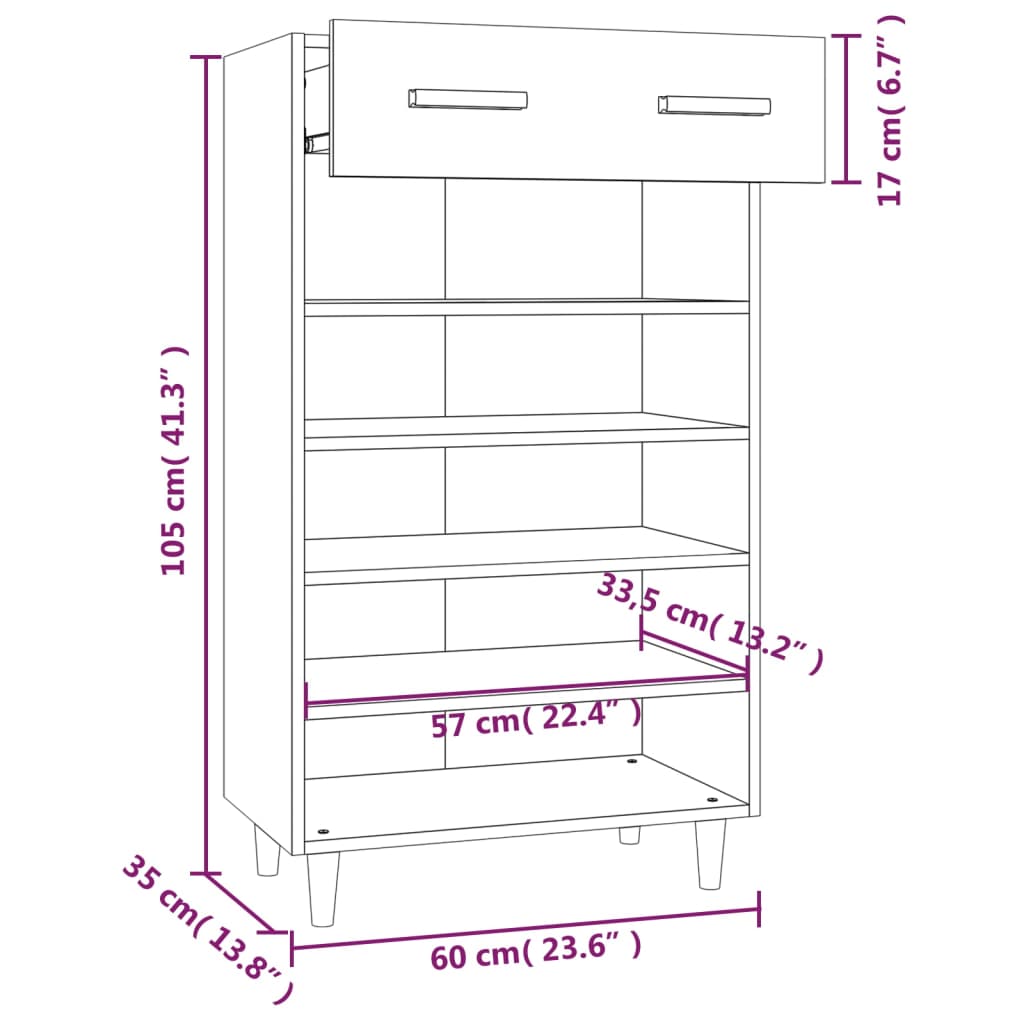 Schuhschrank mit Regal Altholz 60 x 35 x 105 cm Holzwerkstoff