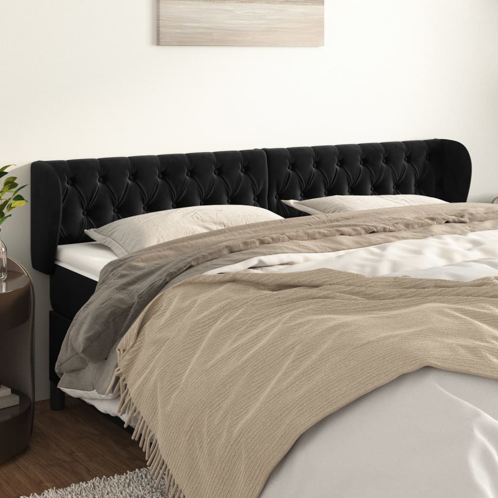 Kopfteil mit Ohren Dunkelblau 93x23x78/88 cm Samt