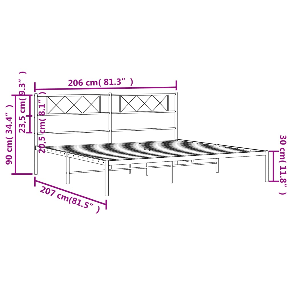 Bettgestell mit Kopfteil Metall Schwarz 100x190 cm