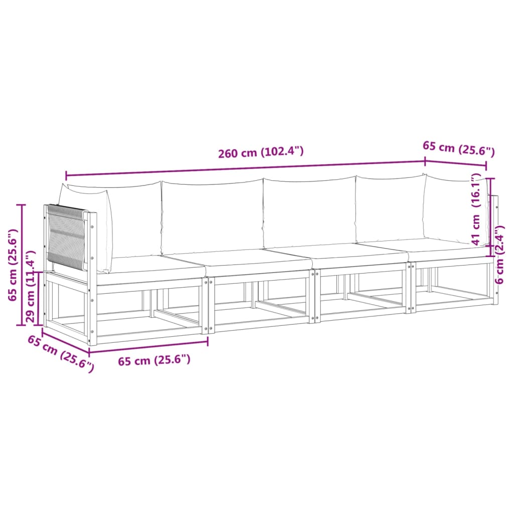 6-tlg. Gartensofa-Set mit Kissen Holz Akazie & Seil