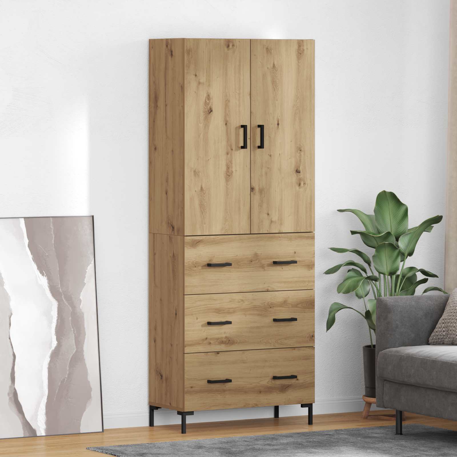 Highboard Betongrau 69,5x34x180 cm Holzwerkstoff